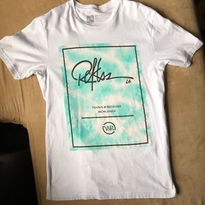 White and blue young and reckless shirt small